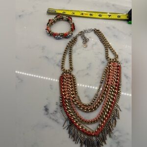 Stella & Dot Multi-Chain Coral and Gold Statement Necklace